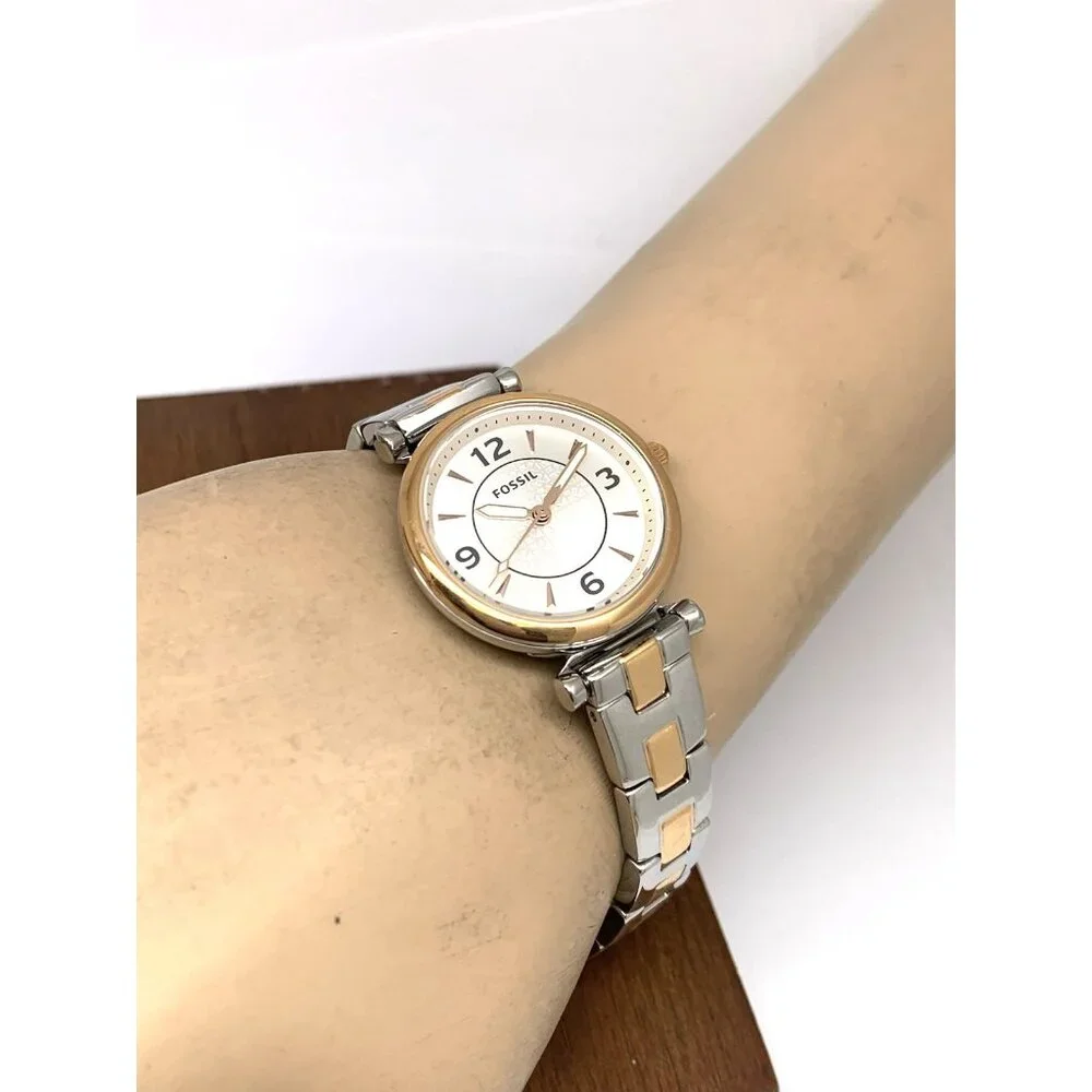 Fossil Women's Watch ES5201 Quartz Two Tone Silver Rose Gold Steel 28mm